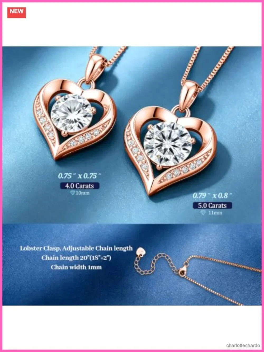 Heart Moissanite Pendant Necklace S925 Sterling Silver Rose Gold Plated 4 Carat